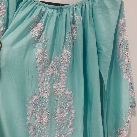 Taj by Sabrina Crippa Aqua Long Embellished Dress - Picture 5 of 5